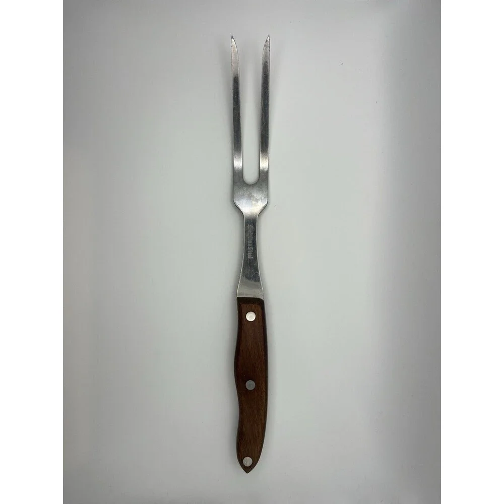 VTG Meat Carving Fork Interpur Japan Stainless Steel MCM Wood Handle‎ Heavy Duty